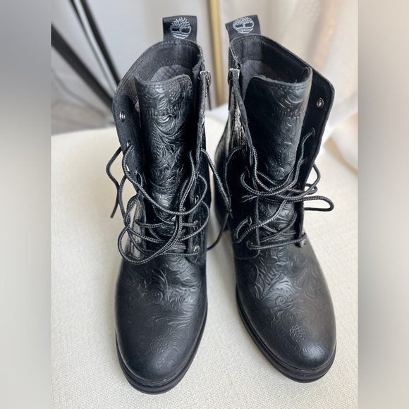 Timberland Sienna Embossed Boot Leather Lug Sole Side-Zip Whimsigoth Black 7.5 - Picture 11 of 14
